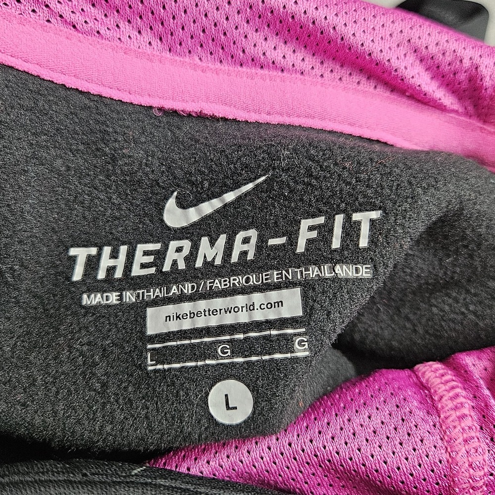 Nike Therma-Fit Hoodie Women's Sz L Pullover Thumb Holes Big Logo Black Fuchsia - Picture 3 of 11